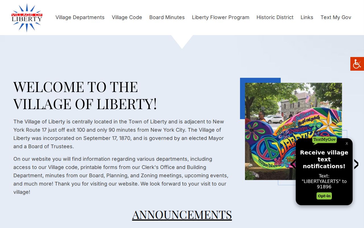 Liberty criminal record routing on the official village website