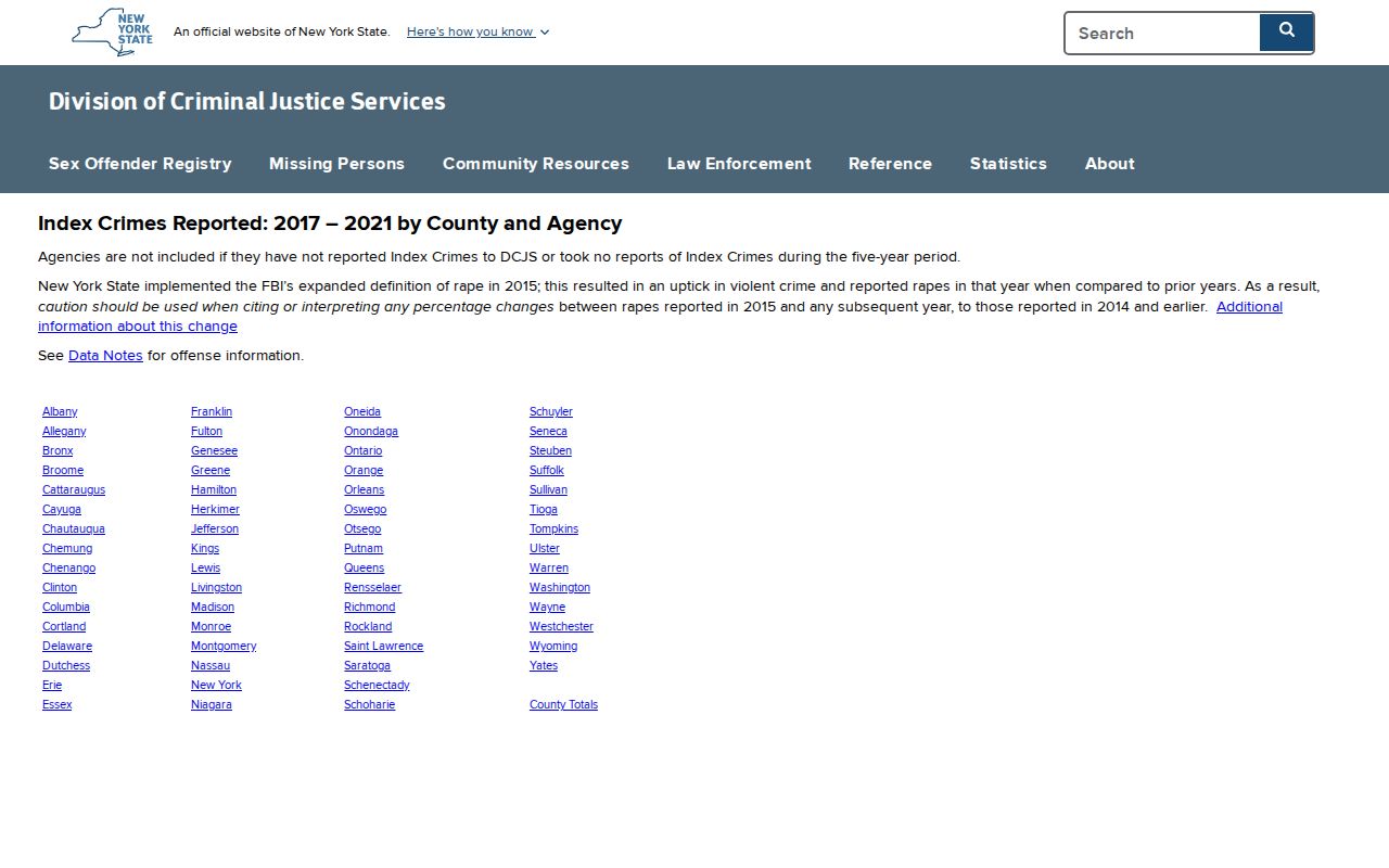 Monticello criminal record context from DCJS county crime data
