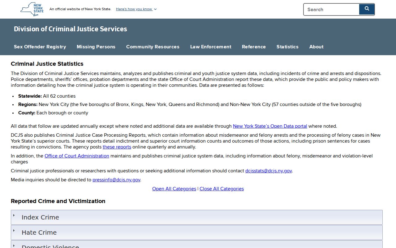 Monticello criminal record statistics from the official DCJS page