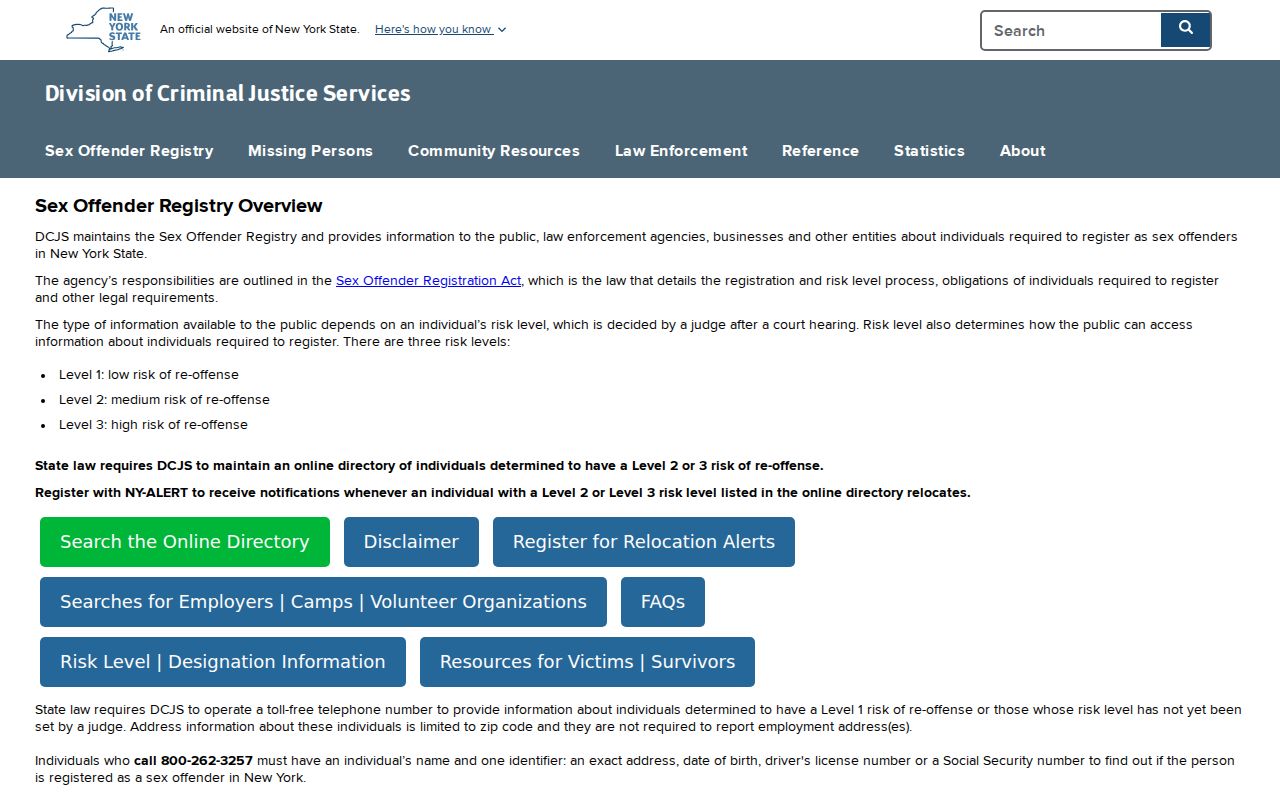 Sullivan County sex offender lookup on the New York registry overview
