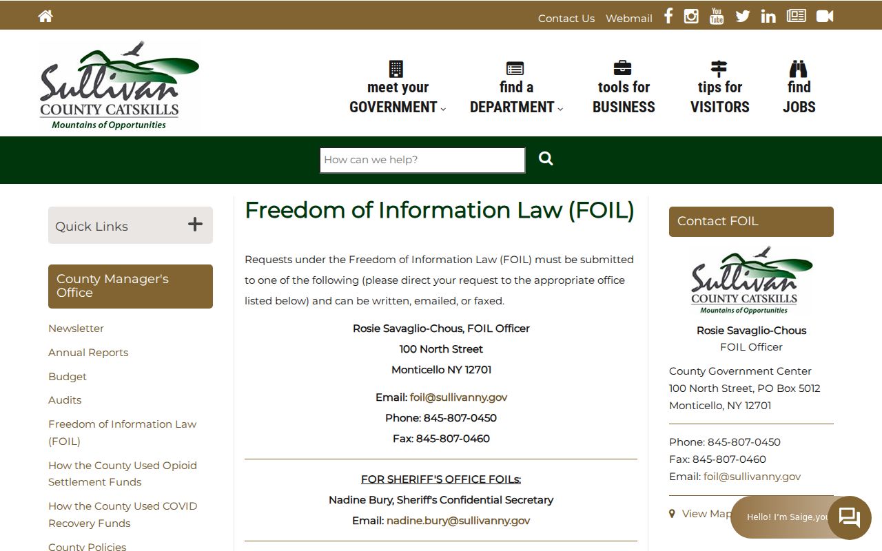 Sullivan County criminal records FOIL request routes