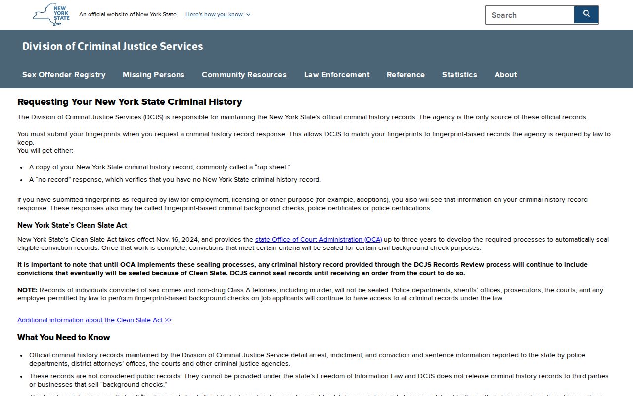 Sullivan County criminal history DCJS personal record review