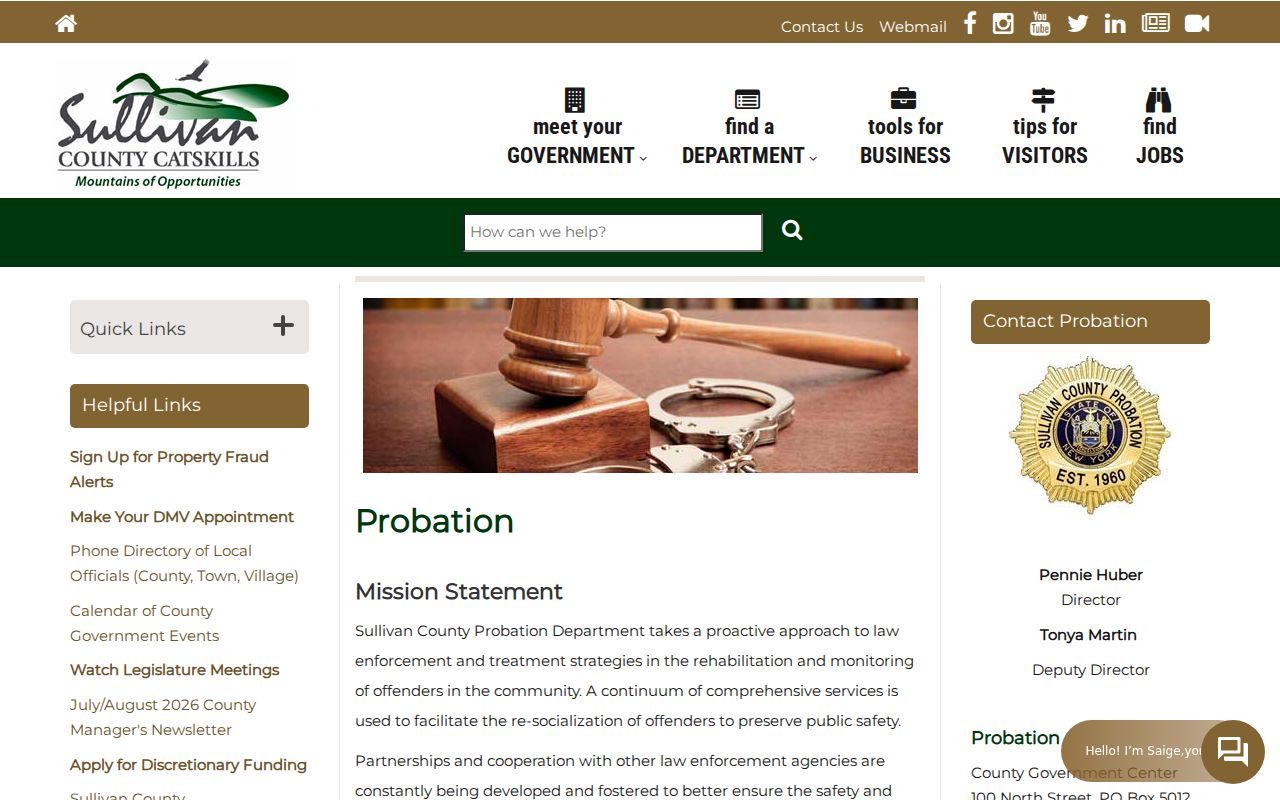 Sullivan County criminal records and probation programs