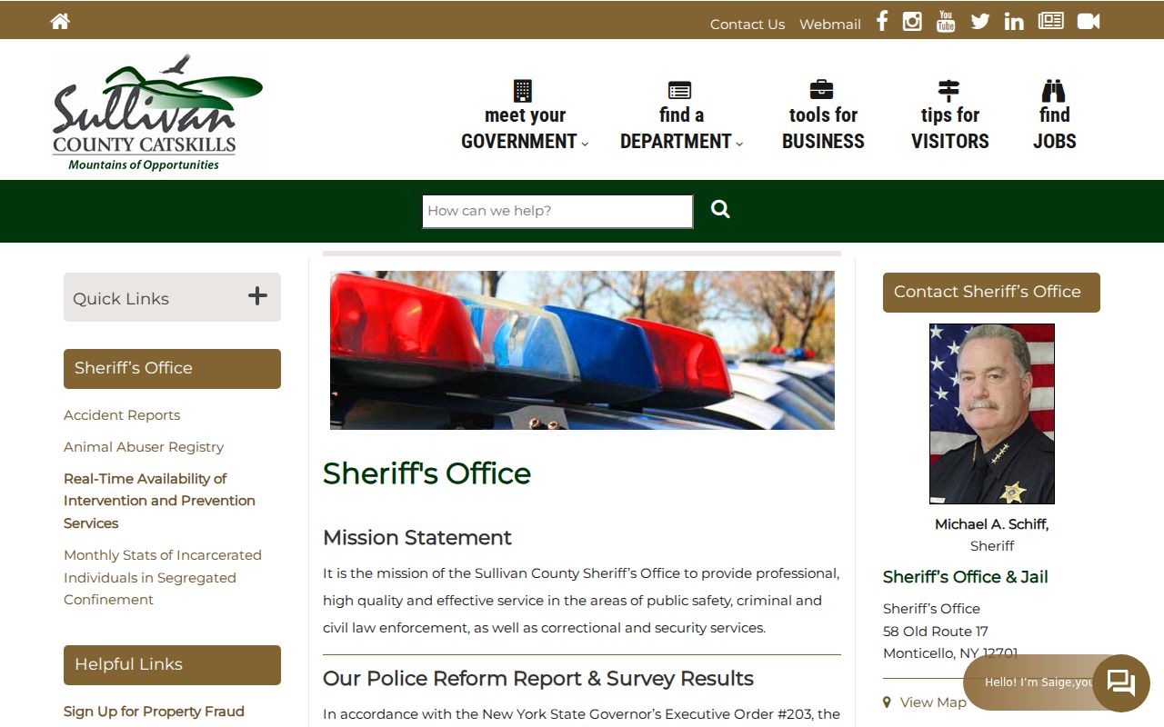 Sullivan County criminal records and Sheriff contact page